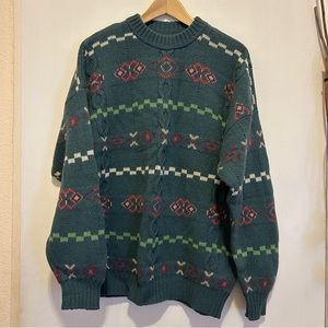 Vintage United Colors of Benetton Shetland wool sweater green/multi color